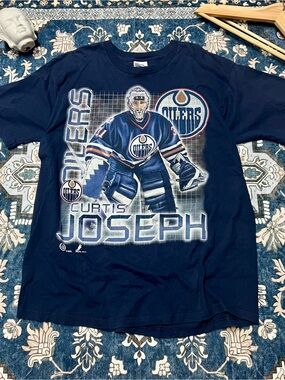 Pro Player Navy & White Edmonton Oilers Curtis Joseph Graphic Tee
